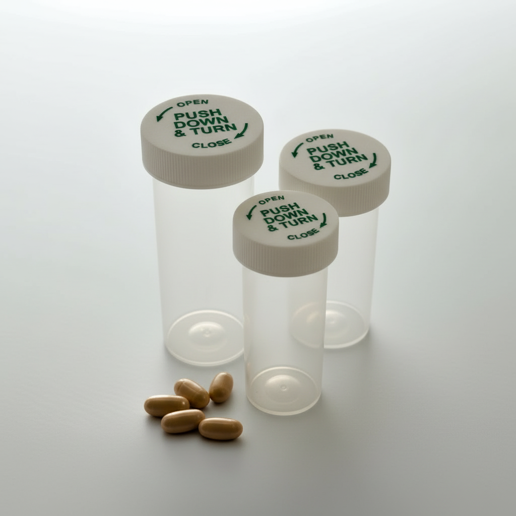 13DR clear prescription vial with push and turn cap